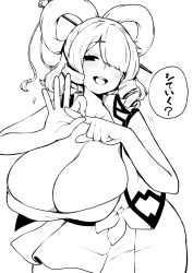 1girl absurdres breasts cleavage highres himajin_noizu kaku_seiga large_breasts monochrome solo touhou