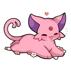 Rule 34 | absurdres, blush, closed eyes, espeon, flower, forehead jewel, forked tail, gen 2 pokemon, highres, lying, nintendo, no humans, open mouth, pokemon, pokemon (creature), sevi (seviyummy), smile, tail, white background