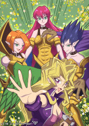 blonde_hair harpy jacket kujaku_mai long_hair monster_girl purple_eyes purple_jacket yu-gi-oh! yu-gi-oh!_duel_monsters