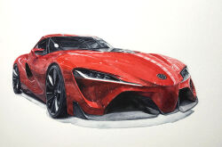 car fui_(gp_gp_gp) motor_vehicle no_humans original painting_(medium) red_car shadow sports_car toyota toyota_ft-1 traditional_media vehicle_focus watercolor_(medium) white_background