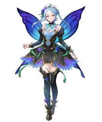 Rule 34 | 1girl, black thighhighs, blue eyes, blue hair, blue wings, blush, breasts, bridal gauntlets, bug, butterfly, butterfly wings, closed mouth, detached sleeves, dress, fairy wings, fire emblem, fire emblem fates, fire emblem heroes, flora (fire emblem), flora (resplendent) (fire emblem), flower, gloves, hair flower, hair ornament, headdress, highres, insect, insect wings, large breasts, long hair, long sleeves, looking at viewer, maid, maid headdress, nima (niru54), nintendo, non-web source, official alternate costume, official art, smile, solo, tachi-e, thighhighs, transparent background, twintails, wings