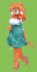 1girl absurdres bare_shoulders blue_eyes breasts female_focus full_body furry furry_female high_heel_sandals highres jamoart large_breasts long_hair orange_hair sandals scarf secretary simple_background solo sonic_(series) tail tikal_the_echidna toes