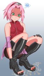 absurdres ddrysuper footprints haruno_sakura highres naruto_(series) naruto_shippuuden sandals smell spread_toes smelly_feet toeprint toes