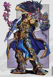 arthas_menethil crossover grey_background highres jojo_no_kimyou_na_bouken kel&#039;thuzad kujo_jotaro&#039;s_pose_(jojo) kuujou_joutarou one_eye_covered star_platinum warcraft warcraft_iii warcraft_iii world_of_warcraft