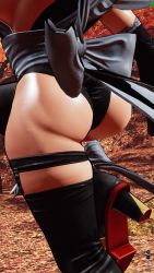 1girl 3d ass black_leotard blue_sky breasts butterfly_swords curvy fighting_stance forest highleg highleg_leotard highres huge_ass iroha_(samurai_spirits) large_breasts leotard looking_to_the_side maid maid_headdress nature ryona samurai_spirits screencap shiny_skin sideboob skindentation sky solo thighhighs third-party_edit thong_leotard tree wide_hips