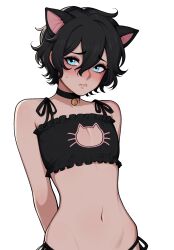1boy animal_ears black_hair blue_eyes blush cat_ears femboy my_femboy_roomate neko_cosplay nuteku robin_(my_femboy_roomate) tagme trap yaoi