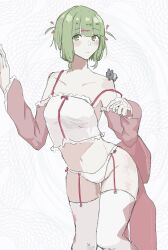 1girl artist_request green_eyes green_hair groin highres navel short_hair tagme underwear