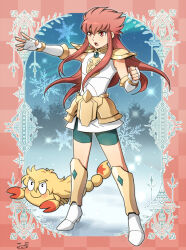 1boy adapted_costume alternate_costume androgynous animalization aquarius_camus armor bike_shorts boots bracelet chest_jewel clenched_hand dress elbow_gloves eyeliner fingerless_gloves gloves gold_armor gold_bracelet gold_greaves greaves green_shorts hands_up high_heel_boots high_heels jewelry long_hair magical_boy makeup male_focus mizuhara_aki open_mouth outstretched_arm outstretched_hand pauldrons red_eyeliner red_eyes red_hair saint_seiya scorpio_milo scorpion short_dress shorts shoulder_armor sleeveless sleeveless_dress smile snowflakes solo_focus v-shaped_eyebrows white_boots white_dress white_gloves