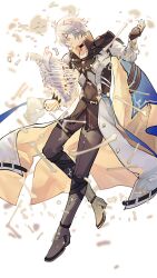 Rule 34 | 1boy, black gloves, black pants, closed eyes, coat, fingerless gloves, gloves, grey hair, grin, highres, honkai: star rail, honkai (series), male focus, pants, phainon (honkai: star rail), short hair, smile, solo, suinian0708, teeth, white coat