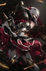 1girl absurdres armor armored_dress dress flower genshin_impact gloves green_eyes grey_hair highres holding holding_sword holding_weapon huge_weapon maid maid_headdress meltyrice noelle_(genshin_impact) red_flower red_rose rose short_hair sword weapon