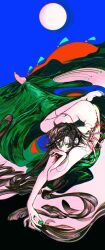 1girl black_hair green_eyes highres lying nude on_side original soshi1234