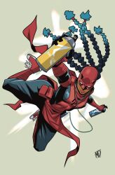 1girl colored_tips converse cosplay daredevil daredevil_(cosplay) dark-skinned_female dark_skin highres kimberly_jackson listening_to_music marvel mask meechdoodle multicolored_hair ninja spray_can street_fighter street_fighter_6 walkman