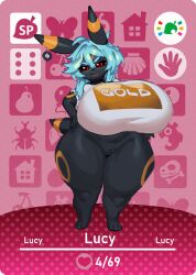 1girl animal_ears animal_feet aqua_hair breasts closed_mouth eigaka eyeshadow full_body furry furry_female gen_2_pokemon gigantic_breasts hands_on_own_hips highres looking_at_viewer makeup nintendo original pokemon purple_eyeshadow shortstack smile solo standing thick_thighs thighs umbreon v-shaped_eyebrows wide_hips