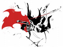 1boy absurdres boots character_request cloak dual_wielding etrian_odyssey full_body highres holding holding_sword holding_weapon jacket male_focus nikki_kyousuke pants partially_colored red_cloak simple_background solo sword watermark weapon white_background