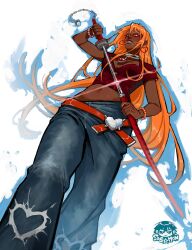 1girl dark-skinned_female dark_skin katana lips pants sosomon sword tagme weapon