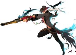 00s bird builts cowboy_hat dnf dungeon_and_fighter feathers gun gunner_(sekaiju) hat jewelry necklace ponytail ranger raven revolvers weapon white_hair