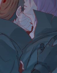 Rule 34 | 1boy, 1girl, akatsuki (naruto), akatsuki uniform, black coat, black gloves, black hair, breasts, coat, face piercing, gloves, head out of frame, hetero, high collar, kiss, kissing neck, konan (naruto), labret piercing, mask, mask on head, meitarou, naruto (series), naruto shippuuden, parted lips, piercing, purple hair, scar, scar on face, short hair, spiked hair, tobi (naruto), uchiha obito