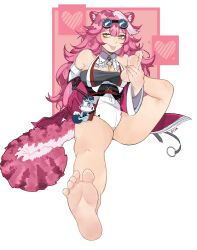 animal_ears ass bad_tag barefoot big_breasts breasts commission curvaceous_figure curvy cyadraws feet female female_focus foot_focus hololive hololive_english huge_ass long_hair pink_hair raora_panthera soles tail thick_thighs thighs