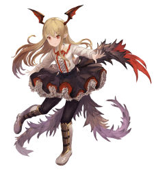 10s 1girl ame_sagari bat_wings black_skirt blonde_hair blush fang female_focus flower frilled_skirt frills granblue_fantasy head_wings long_hair long_sleeves outstretched_arms pointy_ears red_eyes red_flower red_rose rose shirt skirt smile solo spread_arms vampire vampy white_shirt wings