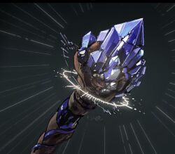 Rule 34 | close-up, commentary request, crystal, green background, halo, highres, no humans, original, signature, simple background, staff, still life, weapon focus, yamabuki (haruirokerria)