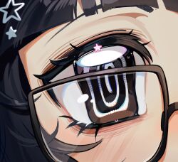 1girl @_@ black_hair blunt_bangs close-up erinartista eyelashes glasses hair_ornament highres original pale_skin solo star_(symbol) star_hair_ornament