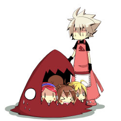 &gt;_&lt; 0_0 1boy 3girls :3 :c :d animal_ears bad_id bad_pixiv_id blazblue blonde_hair brown_hair dead_spike closed_eyes kuro_yuzu makoto_nanaya multiple_girls noel_vermillion o_o open_mouth ragna_the_bloodedge red_hair silver_hair smile squirrel_ears squirrel_tail tail tsubaki_yayoi |_|