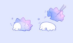 andceteras animal_focus arrow_(symbol) blue_background bug chopsticks closed_eyes commentary english_commentary gen_8_pokemon multiple_views nintendo no_humans pokemon pokemon_(creature) pokemon_focus simple_background sleeping snom third-party_source zzz