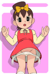 blush hair_ribbon haruyama_kazunori koizumi_yoshiko loli obake_no_q-tarou panties panty_pull q-tarou ribbon solo underwear