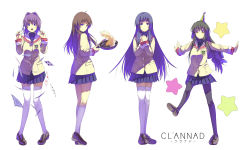Rule 34 | 00s, 4girls, a.q.u.a, bad id, bad pixiv id, clannad, food, fried rice, frying pan, fujibayashi ryou, hat, ibuki fuuko, lineup, long hair, miyazawa yukine, multiple girls, nishina rie, outstretched arms, pantyhose, party hat, school uniform, spread arms, star (symbol), thighhighs, zettai ryouiki