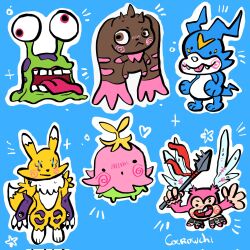 Rule 34 | digimon, digimon (creature), highres, lalamon, leaf, lopmon, numemon, open mouth, petals, picklemon, plant, renamon, v-mon