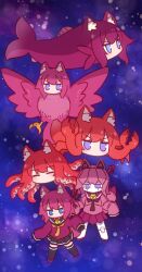 6+girls alternate_color animal animal_ear_fluff animal_ears animalization bell brown_collar closed_eyes collar fish fox_ears highres jingle_bell kemomimi-chan_(fish)_(naga_u) kemomimi-chan_(naga_u) long_sleeves multiple_girls naga_u neck_bell original pleated_skirt purple_eyes purple_skirt red_hair sailor_collar shirt skirt sleeves_past_fingers sleeves_past_wrists thighhighs