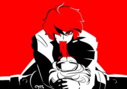 Rule 34 | 2boys, aotsuki eito, black hair, blood, blood from mouth, hair over one eye, limited palette, looking at viewer, male focus, matching hair/eyes, multicolored hair, multiple boys, red background, red eyes, red hair, sumino takumi, takumi-g (hundred line), the hundred line -last defense academy-, white hair