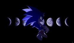 1boy animal_ears black_background crescent_moon full_moon gloves green_eyes hedgehog_boy highres looking_at_viewer male_focus moon moon_phases potatokoko red_shoes shoes signature simple_background sonic_(series) sonic_the_hedgehog white_gloves