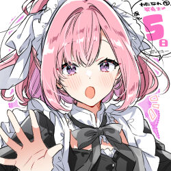 1girl :o amaori_haruna blush bow countdown highres maid maid_headdress pink_hair solo takeshima_eku upper_body watashi_ga_koibito_ni_nareru_wake_naijan_murimuri!