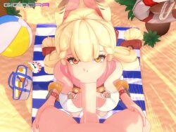 1boy 1girl 3d alice_thymefield alice_thymefield_(sea_of_thyme) animated artist_name ball beach beach_towel beachball blonde_hair breasts clothed_female_nude_male cum cum_in_mouth double_v ejaculation erection fellatio giddora hentaudio hetero heterochromia jellyfishjubilee koikatsu_(medium) large_breasts long_hair looking_at_viewer moaning navel nude oral outdoors penis pov pov_crotch rabbit_ears rabbit_girl red_eyes sand sound standing tagme testicles towel twintails uncensored v video yellow_eyes zenless_zone_zero