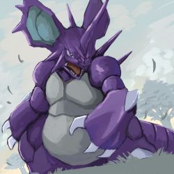 claws fang gen_1_pokemon horns nidoking nintendo no_humans pokemon pokemon_(creature) single_horn tesshii_(riza4828)