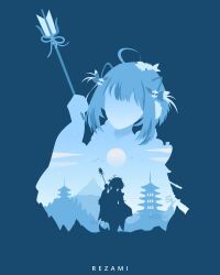 Rule 34 | 1girl, ahoge, architecture, artist name, blue theme, east asian architecture, ebi-chan (gawr gura), fins, fish tail, gawr gura, gawr gura (new year), highres, hololive, hololive english, japanese clothes, kimono, medium hair, moon, multiple views, rezami, shark tail, silhouette, star (sky), tail, two side up, virtual youtuber, watermark
