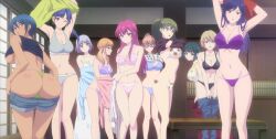6+girls anime_screenshot ass backboob black_bra black_panties blonde_hair blue_eyes bra breasts chiyoda_ririka cleavage collarbone floral_print flower_bra flower_panties glasses green_eyes green_hair green_panties highres hououji_akane indoors interior large_breasts long_hair makuzawa_ouka megami_no_cafe_terrace multiple_girls navel ono_shiragiku orange_hair panties pink_bra pink_panties ponytail purple_bra purple_eyes purple_hair purple_panties souya_moemi sports_bra stitched takasaki_mao third-party_edit tsukishima_riho tsuruga_ami twintails underboob underwear undressing valentina_azuma yoshino_hekiru