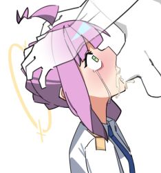 1boy 1girl ahoge blue_archive blue_necktie crying crying_with_eyes_open cum cum_in_mouth cum_overflow deepthroat fellatio from_side green_eyes halo head_grab hetero irrumatio kaya_(blue_archive) necktie oral penis pink_hair simple_background solo_focus tears tsunderemaids uncensored white_background wide-eyed yellow_halo