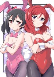 2girls black_hair highres kirisaki_reina love_live! medium_hair multiple_girls nishikino_maki pink_eyes purple_eyes rabbit_ears red_hair twintails yazawa_nico