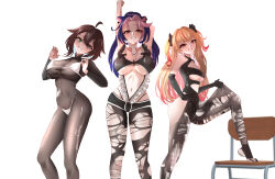 1girl blonde_hair breasts brown_eyes chromashift elf female_focus green_eyes hag long_hair maid meica_(vtuber) multicolored_hair necromancer pointy_ears purple_hair red_eyes red_hair ruby_runeheart shura_hiwa small_breasts solo solo_focus thighs two-tone_hair virtual_youtuber vtuber_fanart witch