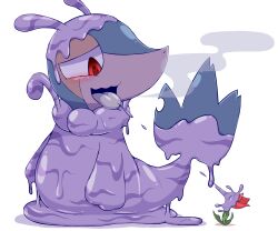 creatures_(company) flower fusion game_freak gen_1_pokemon gen_5_pokemon highres hukitsuneko muk nintendo no_humans open_mouth poison pokemon red_flower simple_background snivy solo tongue tongue_out white_background