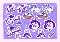 :&lt; :3 animal_focus aubrey_(headspace)_(omori) aubrey_(omori) ball basil_(headspace)_(omori) basil_(omori) blush bow carrot cat closed_eyes dog fish flower frying_pan green_eyes green_hair hair_bow head_wreath hero_(headspace)_(omori) hero_(omori) holding holding_frying_pan kel_(headspace)_(omori) kel_(omori) long_hair mari_(headspace)_(omori) mari_(omori) mouth_hold neckerchief no_humans omori omori_(omori) pet_food pink_bow purple_eyes purple_hair rabbit red_neckerchief short_hair smug space_bunny_(omori) sun_iiinu