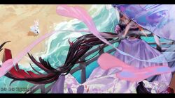 2girls aircctzillie animal_ears beach black_hair blue_archive blue_bow boat bow colored_inner_hair dress feathered_wings floral_print flower fox_ears fox_girl from_behind gun hair_bun hair_flower hair_ornament hair_scrunchie haori high_heels holding holding_gun holding_umbrella holding_weapon japanese_clothes long_hair looking_at_another mika_(blue_archive) multicolored_hair multiple_girls no_eyes ocean official_alternate_costume official_alternate_hairstyle pink_hair ponytail purple_flowee purple_haori purple_shoes purple_umbrella red_hair scrunchie shoes single_side_bun submachine_gun two-tone_hair umbrella wakamo_(blue_archive) wakamo_(swimsuit)_(blue_archive) watercraft weapon white_dress white_scrunchie wings