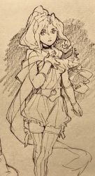 1girl aged_up breasts choker commentary_request earrings female_focus final_fantasy final_fantasy_iv highres jewelry long_hair monochrome nanpou_(nanpou0021) porom see-through_clothes solo thighhighs