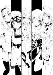 Rule 34 | 5girls, :o, absurdres, aikawa miyuu, black pantyhose, blush, breasts, buttons, cardigan, chaos;child, chaos;head, chuo tanegashima high school uniform, collar, collarbone, double-breasted, dress, dress vest, frilled collar, frilled hat, frills, greyscale, hair between eyes, hat, head tilt, hekiho academy school uniform, highres, kneeling, koujiro frau, kurusu nono, large breasts, medium breasts, miniskirt, monochrome, multiple girls, neckerchief, nishijou nanami, occultic;nine, one eye closed, open mouth, pantyhose, petticoat, robotics;notes, school uniform, science adventure, shiina mayuri, shiny eyes, shorts, shorts under skirt, skirt, small breasts, steins;gate, suimei academy school uniform, thighs, tongue, tongue out, yakku