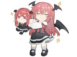 arm_ribbon artist_request bilibili_3546713306434121 black_boots black_skirt black_vest boots closed_eyes closed_mouth collared_shirt demon_girl demon_wings frilled_skirt frills full_body fumo_(doll) head_wings highres holding holding_stuffed_toy koakuma koakuma_day layered_skirt long_sleeves mary_janes multiple_wings necktie outstretched_arms pointy_ears red_eyes red_necktie red_ribbon ribbon shirt shoes simple_background skirt skirt_set smile smug socks standing stuffed_toy touhou transparent_background vest white_shirt white_socks wings