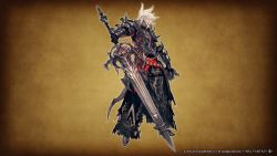 10s armor au_ra dark_knight final_fantasy final_fantasy_xiv monster_boy official_art spikes sword tail weapon