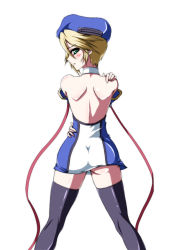 Rule 34 | arc system works, ass, back, bad id, bad pixiv id, beret, blazblue, blonde hair, blush, green eyes, hat, iwamoto eiri, noel vermillion, solo, thighhighs, zettai ryouiki