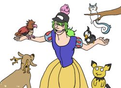 10s 1boy crossdressing disney gen_1_pokemon gen_2_pokemon gen_4_pokemon igglybuff in_the_machine male_focus n_(pokemon) nintendo pachirisu pichu pokemon pokemon_(creature) pokemon_bw ponytail snow_white_(disney) snow_white_(fairy_tale) snow_white_and_the_seven_dwarfs spearow stantler starly trap